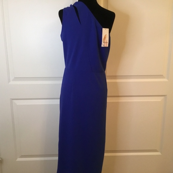 Women's Dark Royal Blue One Shoulder Cutout Ruched Bodycon Cocktail Party Dress - Picture 4 of 6